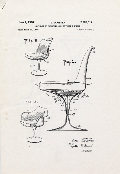 Eero Saarinen's Patent for the Pedestal Chair, 1960