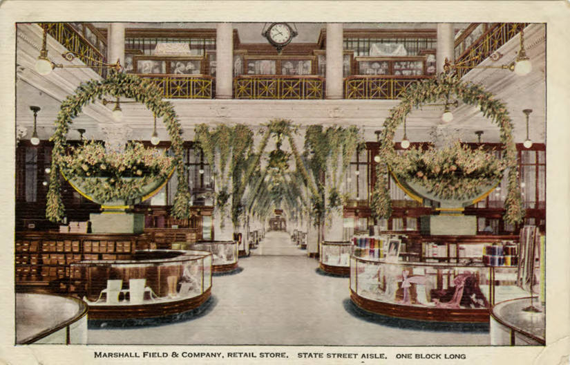 Postcard featuring Marshall Field & Company’s State Street Aisle