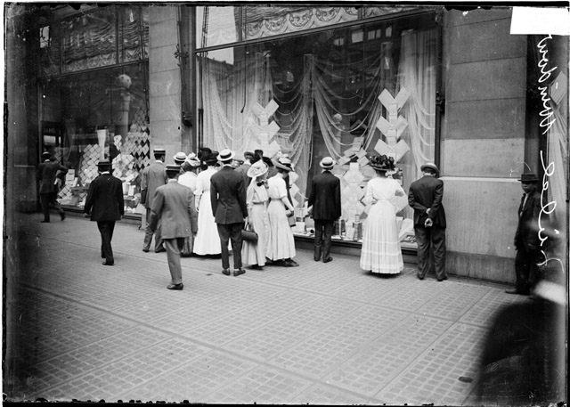 People looking into a Marshall Field & Co. department store window, ca. 1910