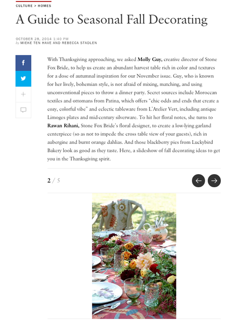 VOGUE MAGAZINE, "A Guide to Seasonal Fall Decorating" October 2014