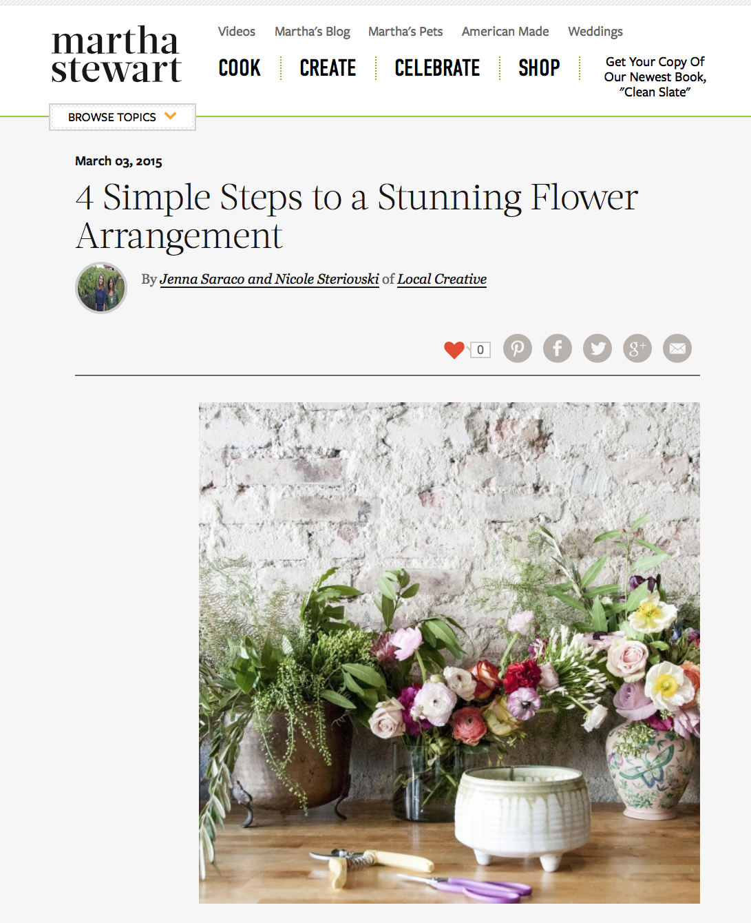 Martha Stewart, "4 Simple Steps to a Stunning Flower Arrangement", March 3, 2015
