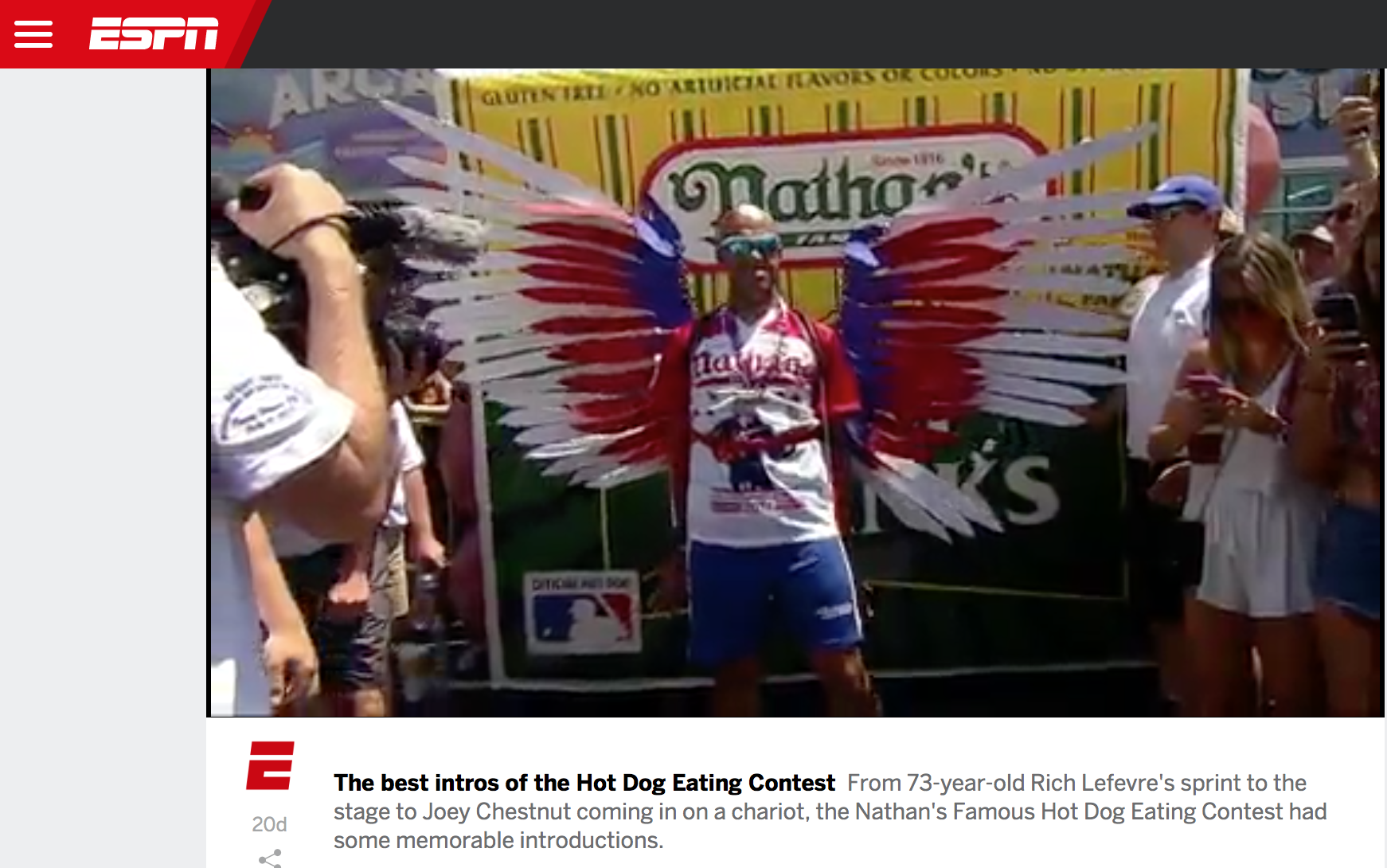 As seen on ESPN (2017), these kinetic wings were created for the Fourth of July Nathan's Famous Hot Dog Eating Contest on Coney Island. Click below to watch the video.