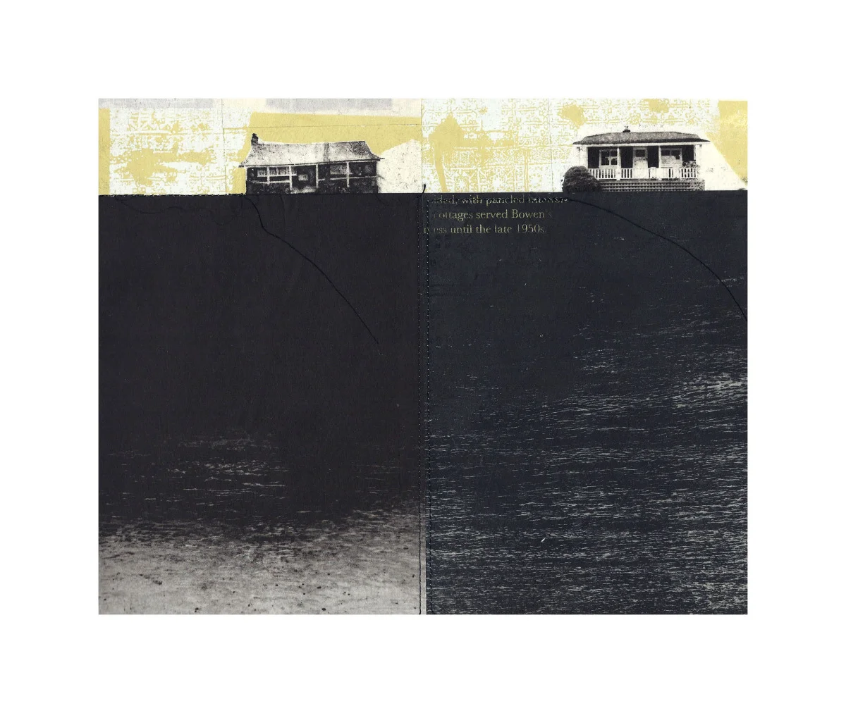 Dolby Cottage and Davies Orchard Cottage Intaglio, screen print, chine colle, thread 15" x 16", 2012