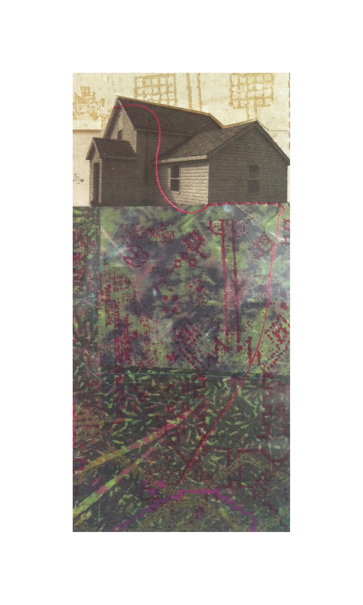 Lawnside Tapestry 6 Etching, chine colle, giclee, screenprint, thread 8" x 10", 2013