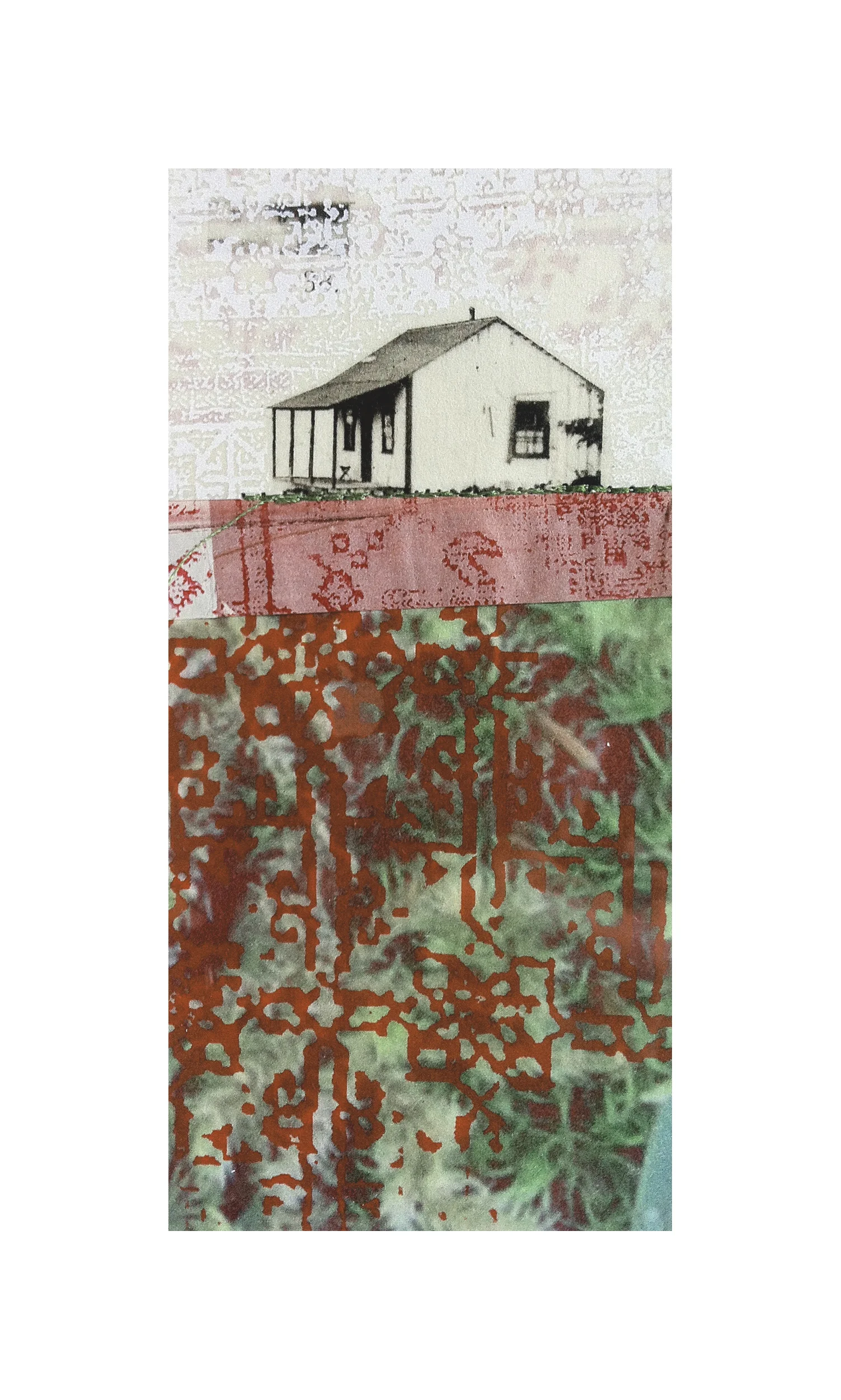 Lawnside Tapestry 7 Etching, chine colle, screenprint, thread 8" x 10", 2013