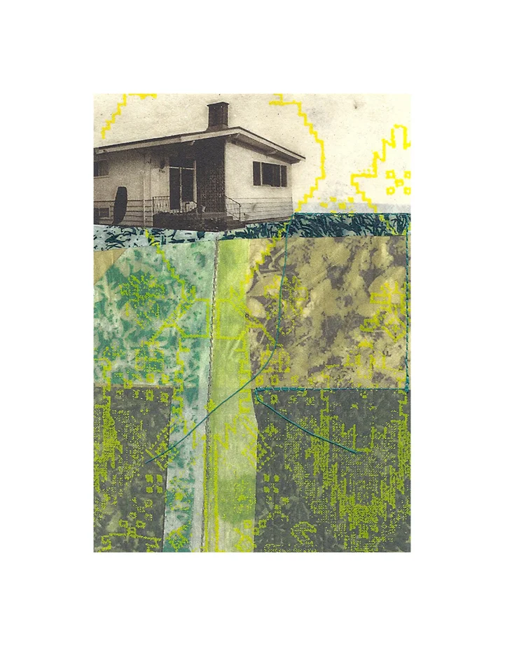 Lawnside Tapestry 4 Etching, chine colle, giclee, screenprint, thread 8" x 10", 2012