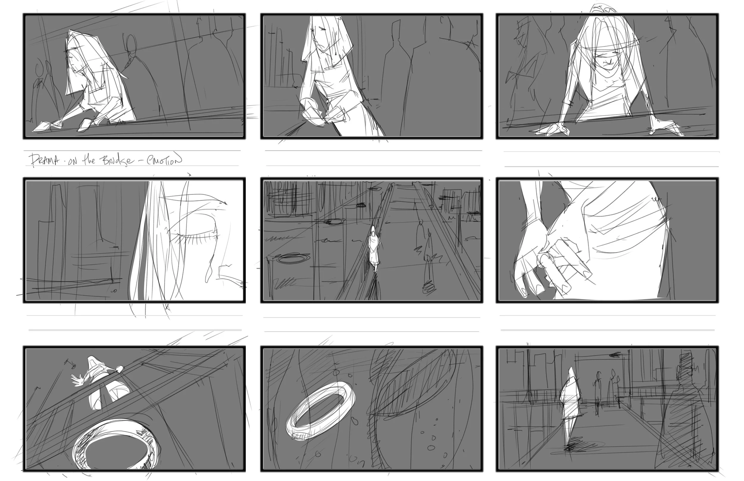 This drama is all about the moment of letting go. Camera angles and pushed perspective hope this is working.