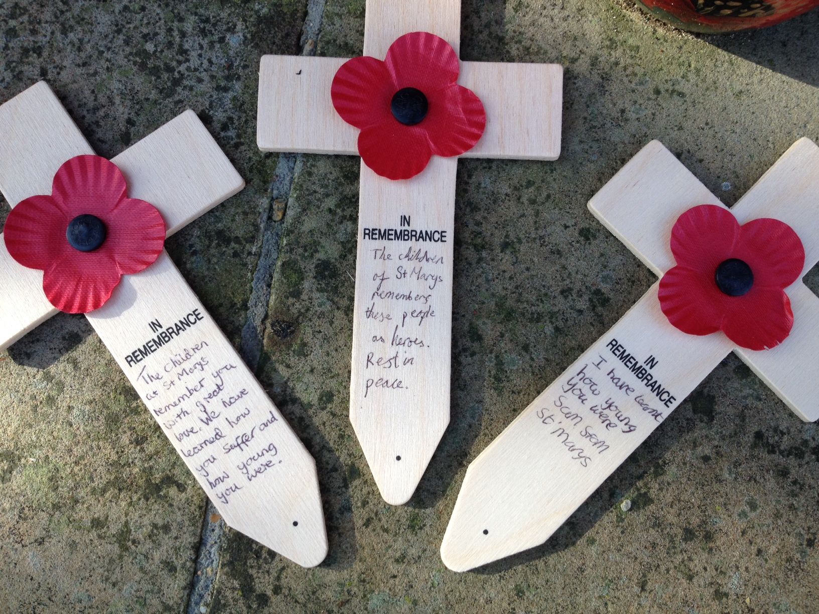 Poppy crosses left by the children from St Mary's