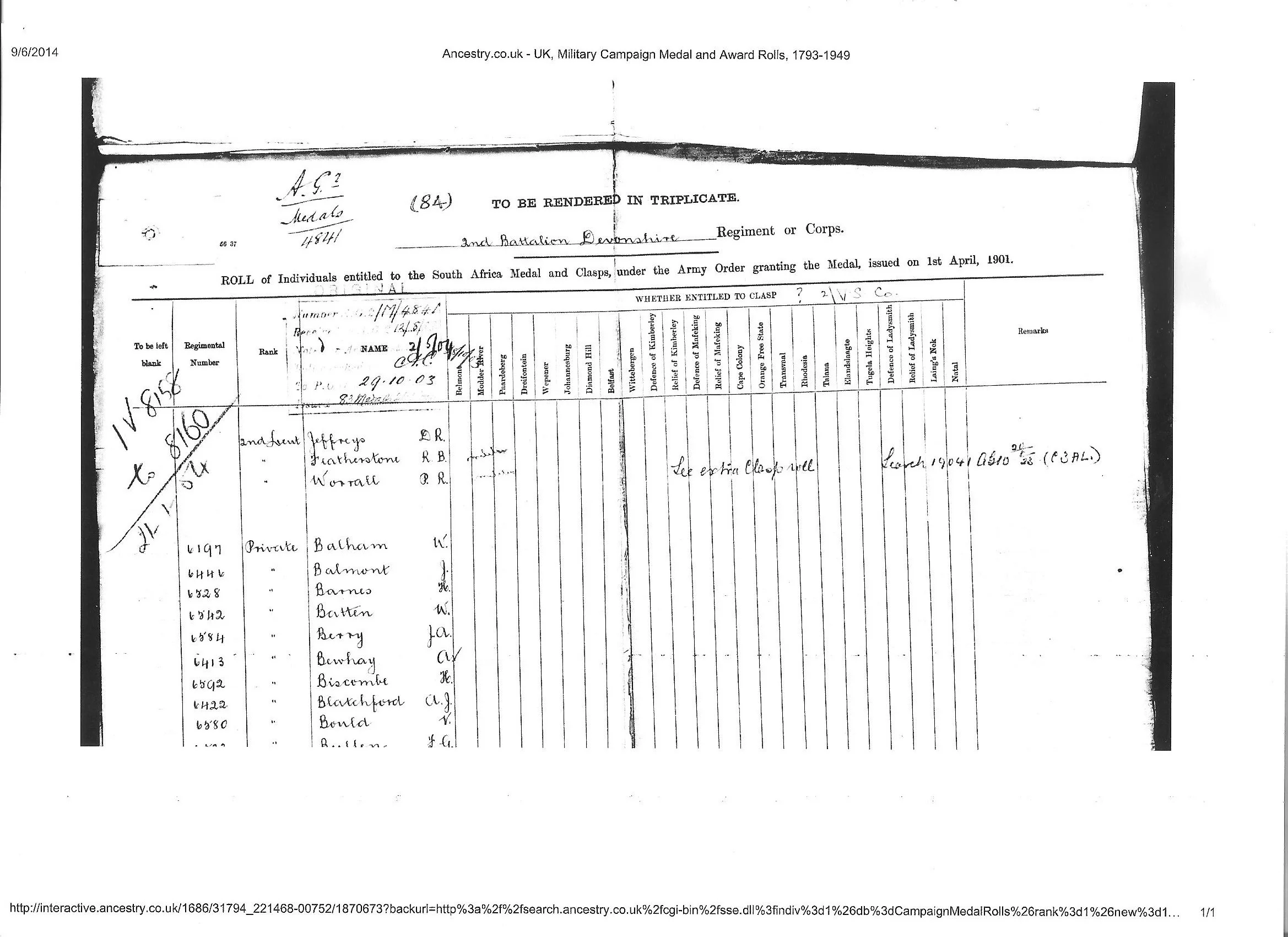 King's South Africa medal roll.