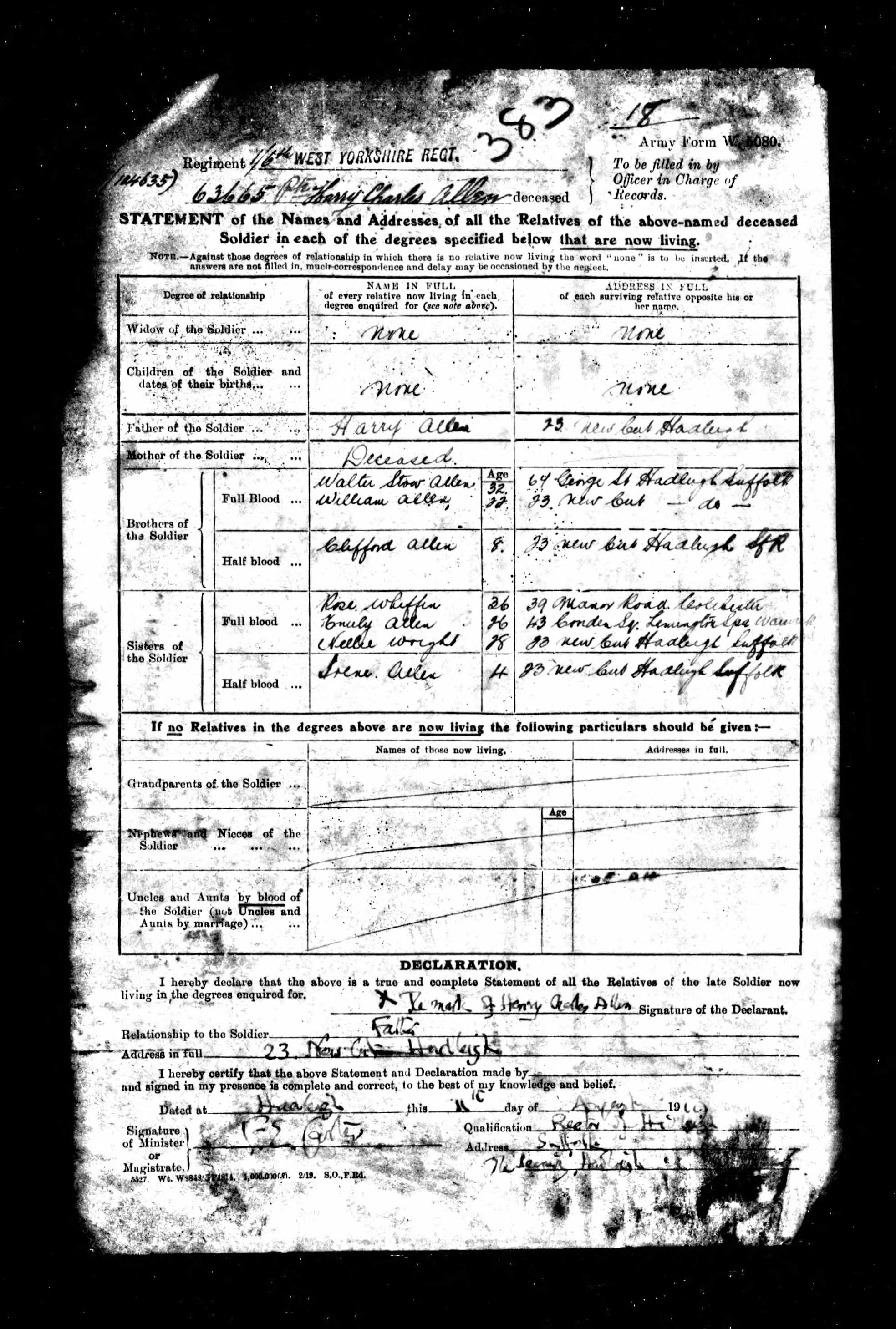 Harry's living relatives at the time of his death.