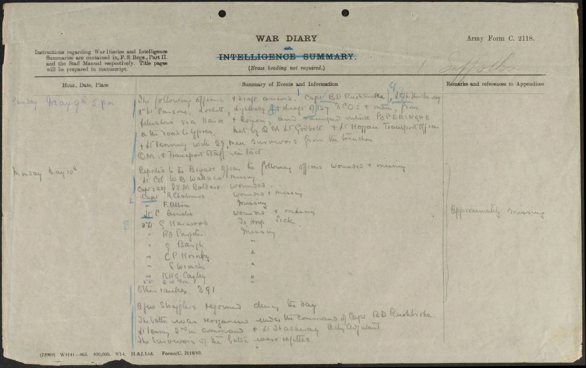1 Suffolks war diary 9 May 15.jpg