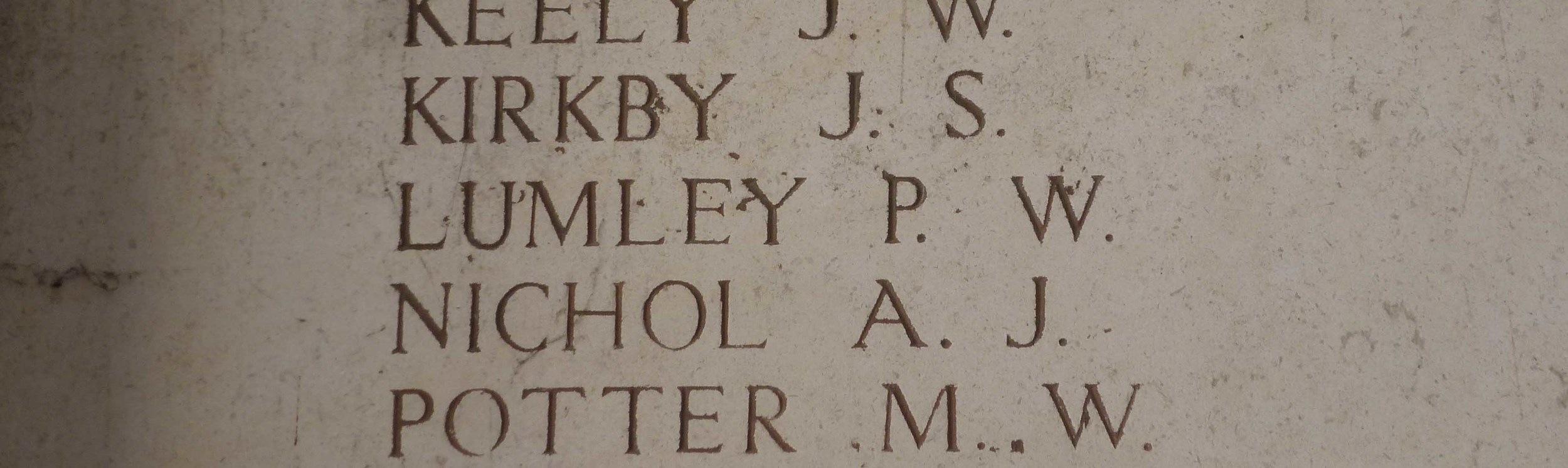 Percy Lumley's name engraved on the Menin Gate