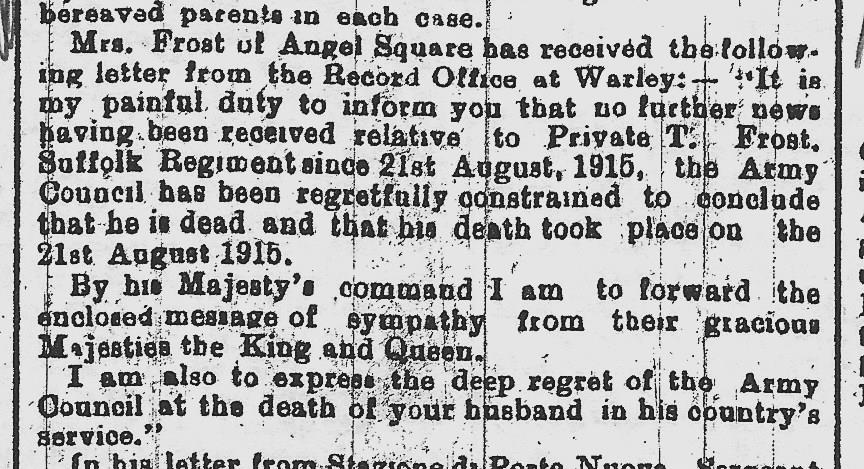 Taken from the Suffolk Free Press of November 1917