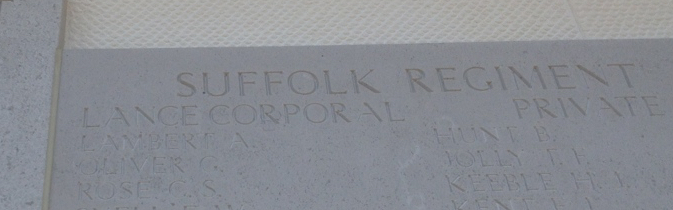 Alfred's name engraved on the Helles Memorial alongside his fallen comrades 