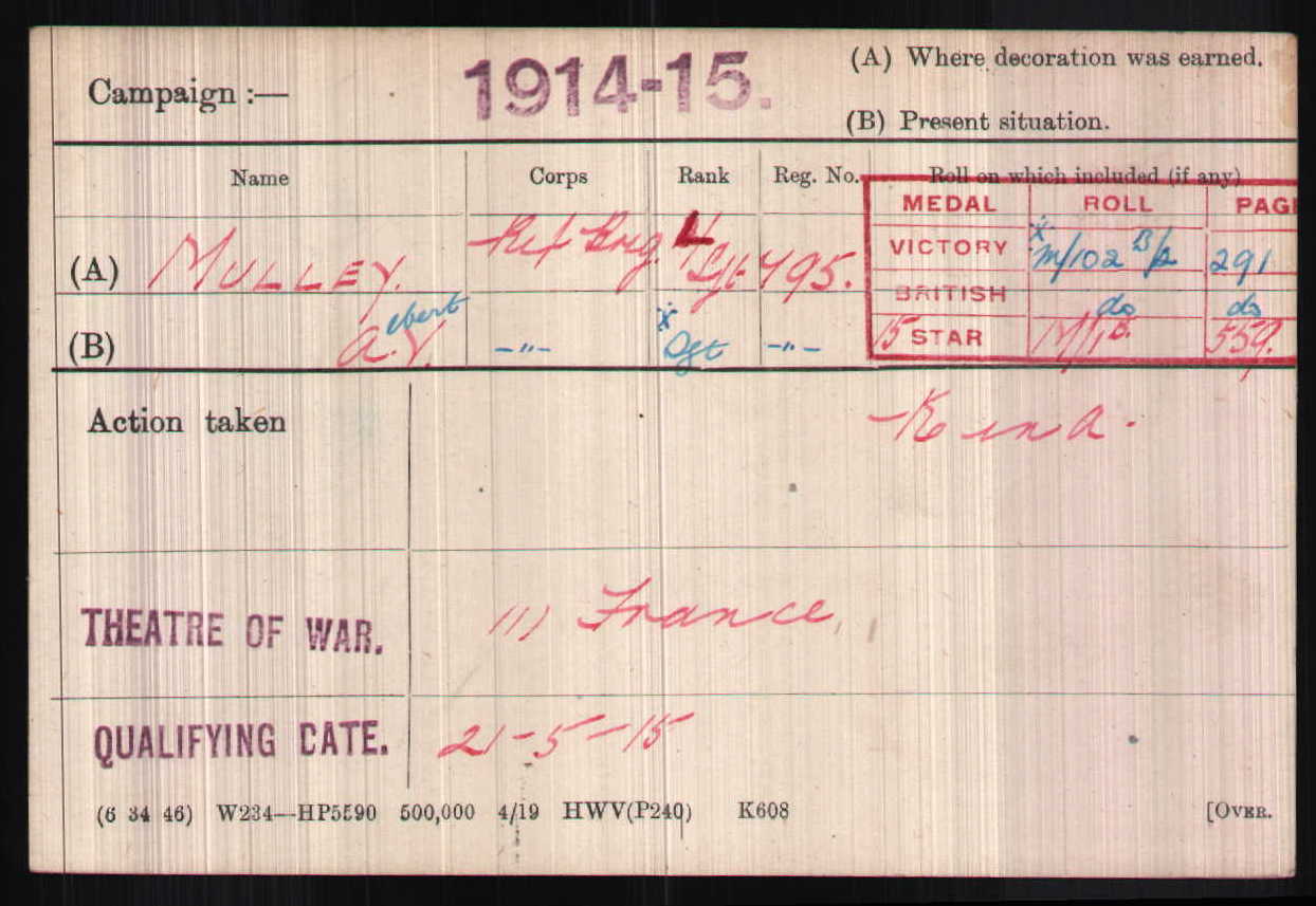 Robert Lambert's Medal Index Card
