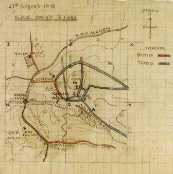 Sketched trench map showing the trenches around Hill 60.