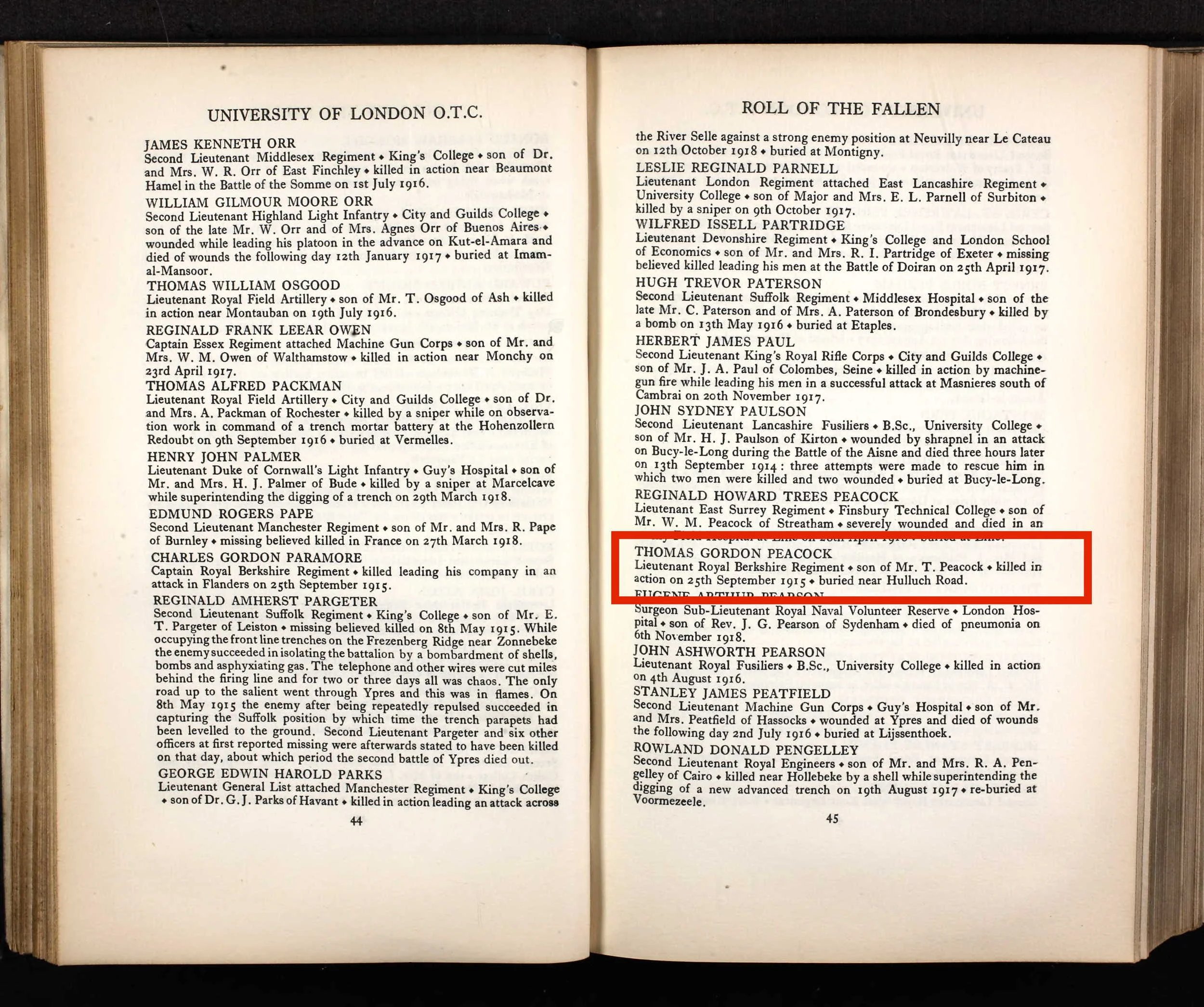 University of London OTC Roll of Honour