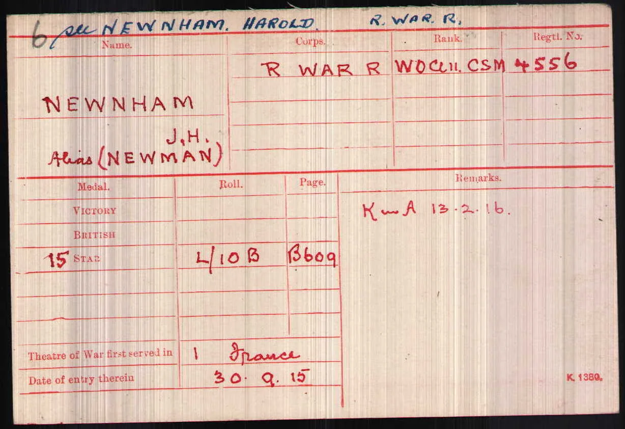 James' Medal Index Card making reference to his name changes