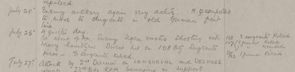 23 Bde RFA War diary entry for 26 Jul 16