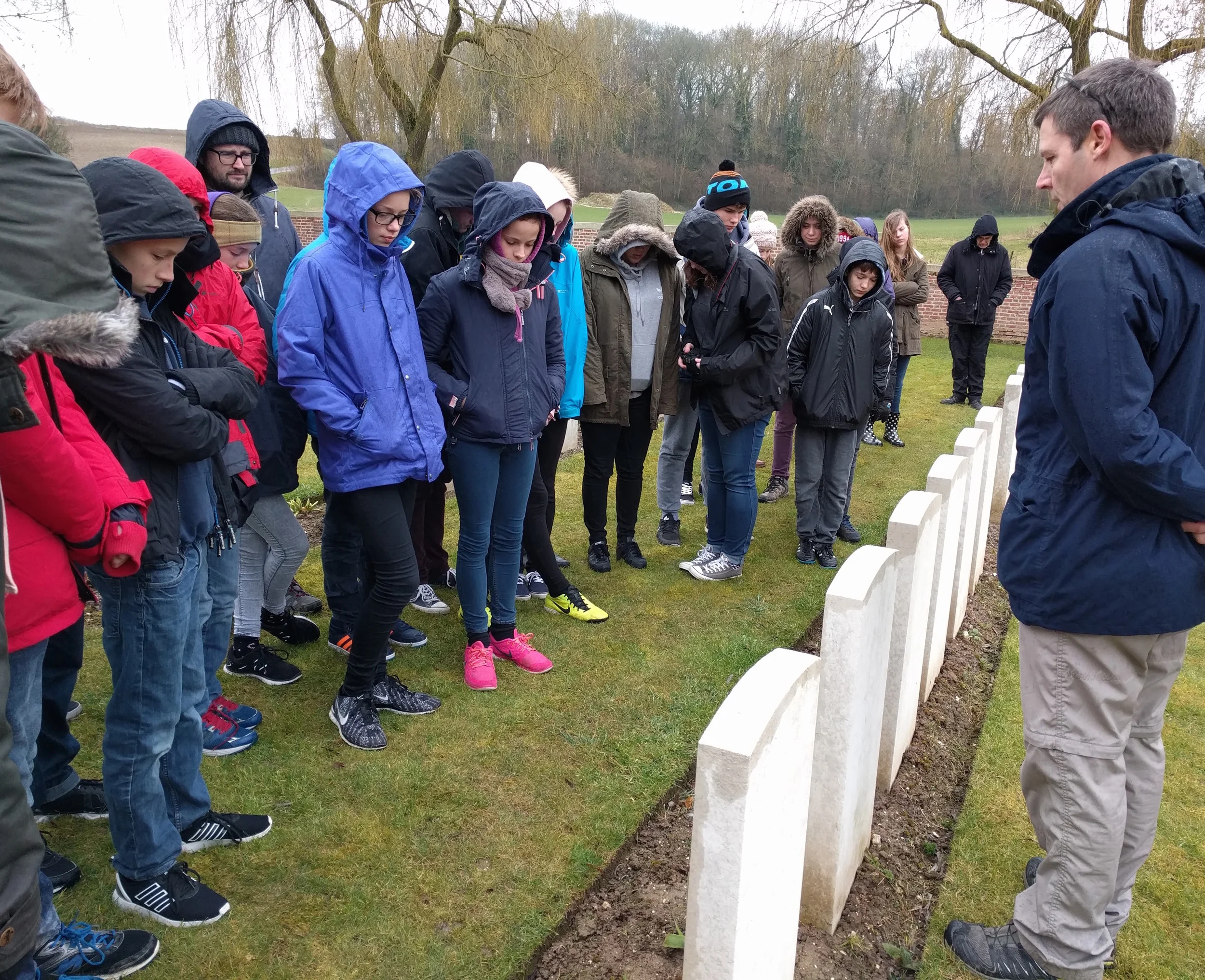 Students from Hadleigh High School visiting the final resting place of Private Stanley William Corder