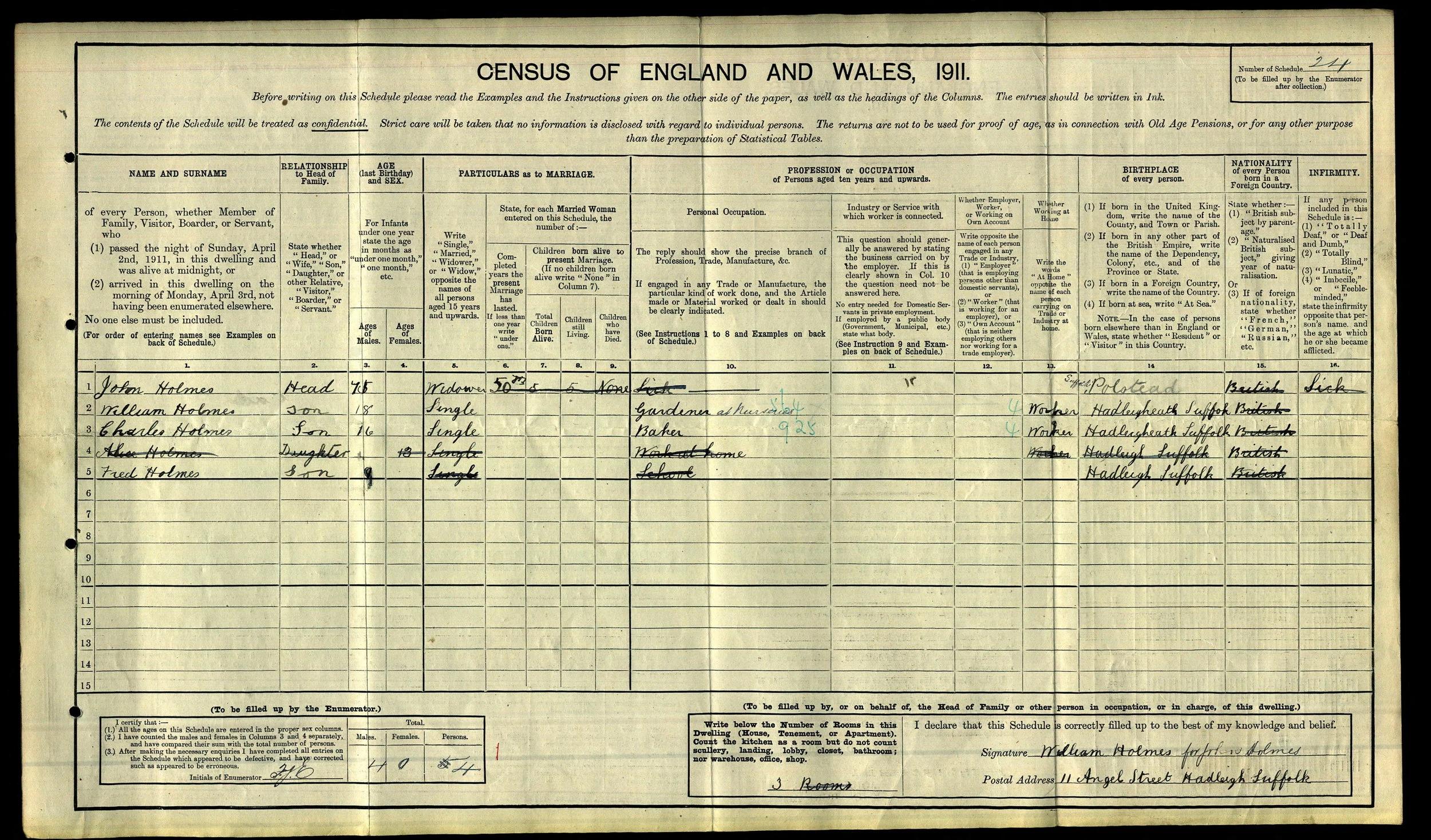 1911 Census - 11 Angel Street