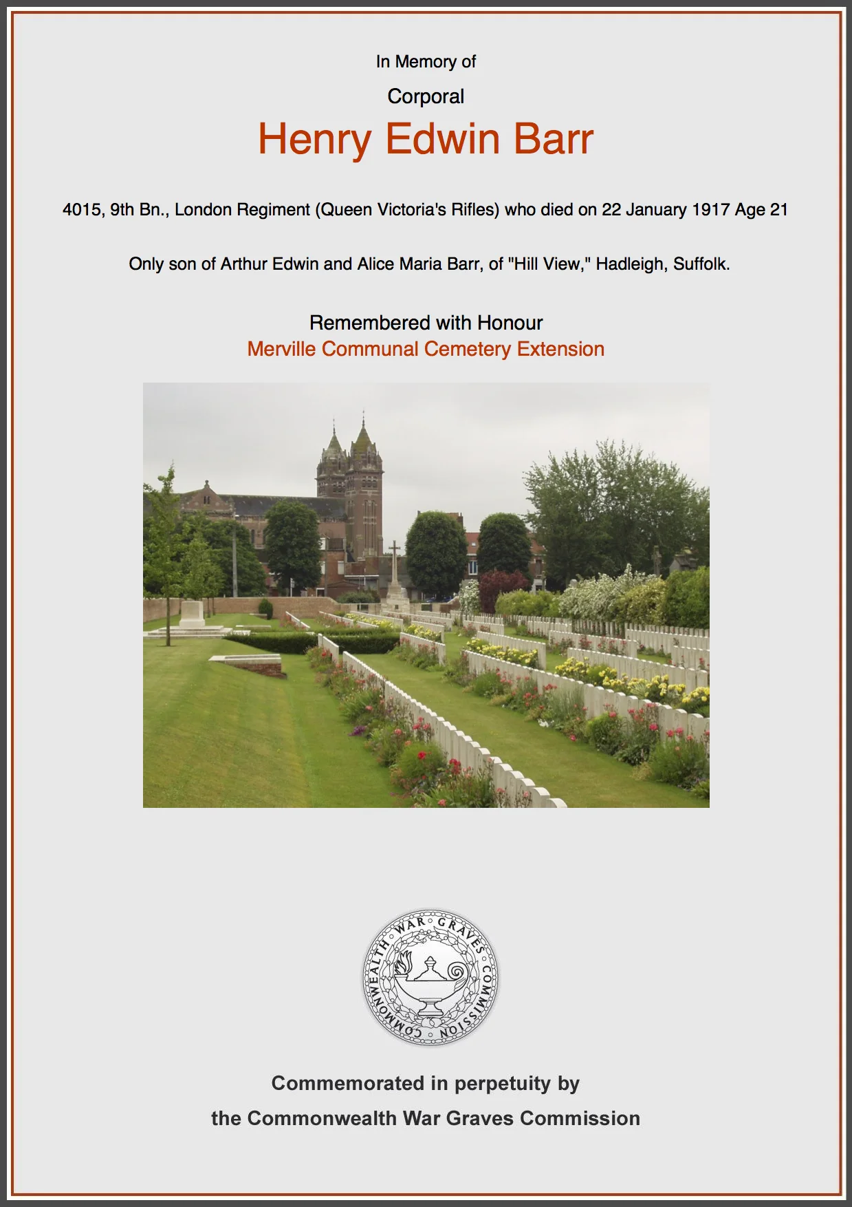 Corporal Henry Edwin Barr