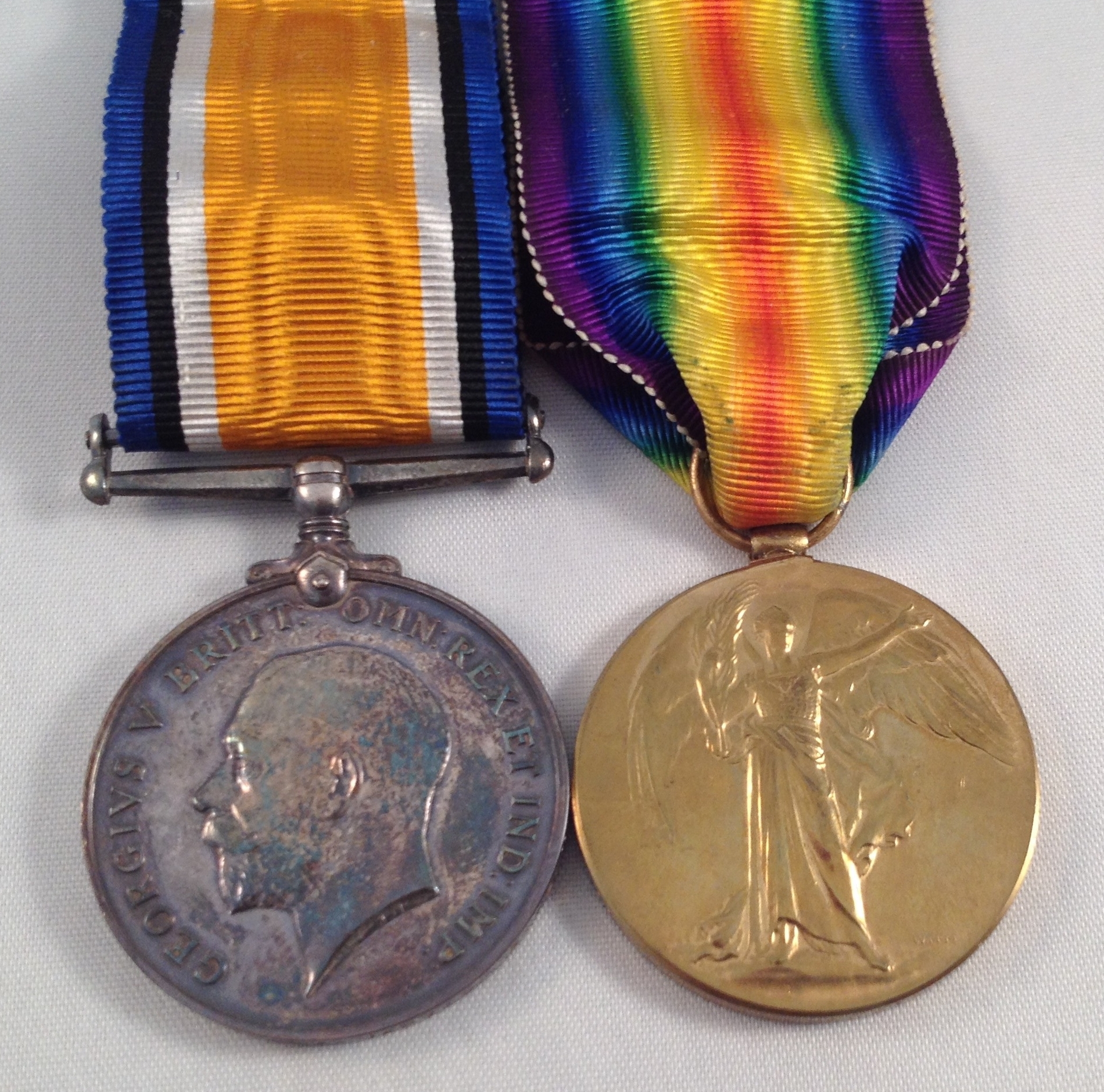 Private Rolfe's was entitled to the above two medals. Although the medals shown are not his original medals. Although the Victory Medal did appear for sale on eBay. See last paragraph on this page.