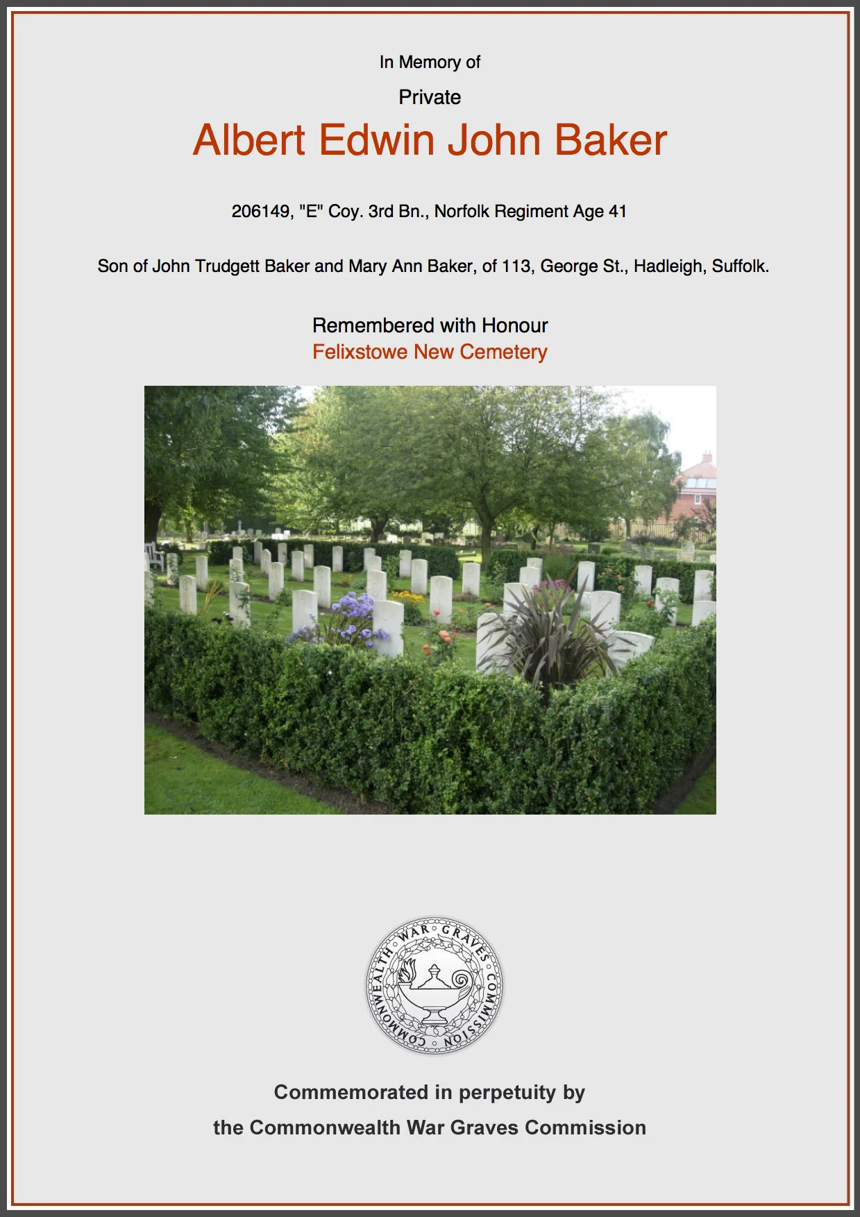 Private Albert Edwin John Baker