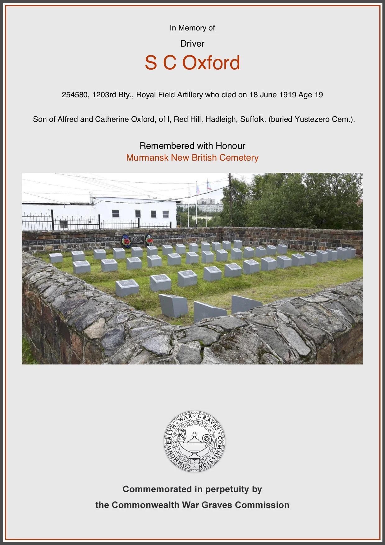 CWGC Commemorative Certificate