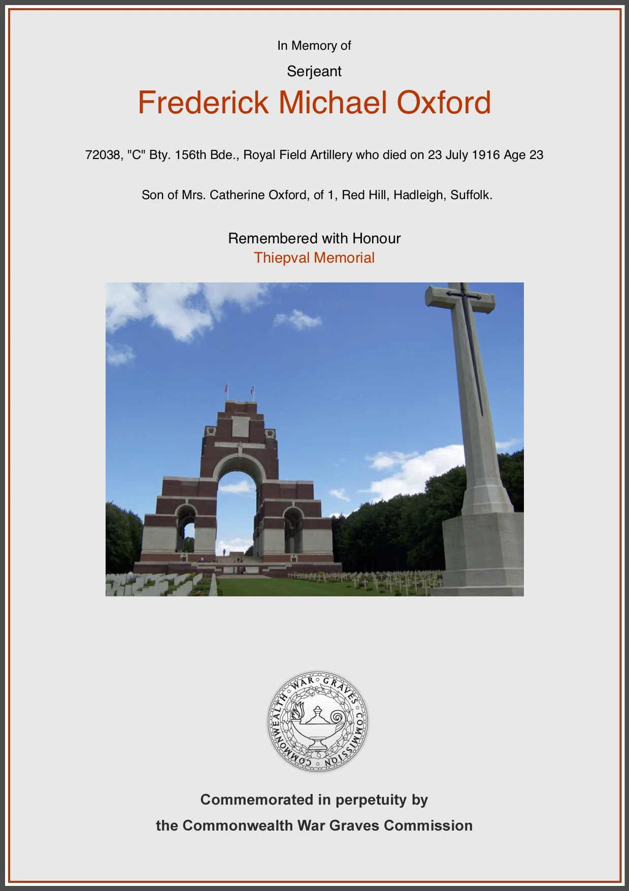CWGC Commemorative Certificate