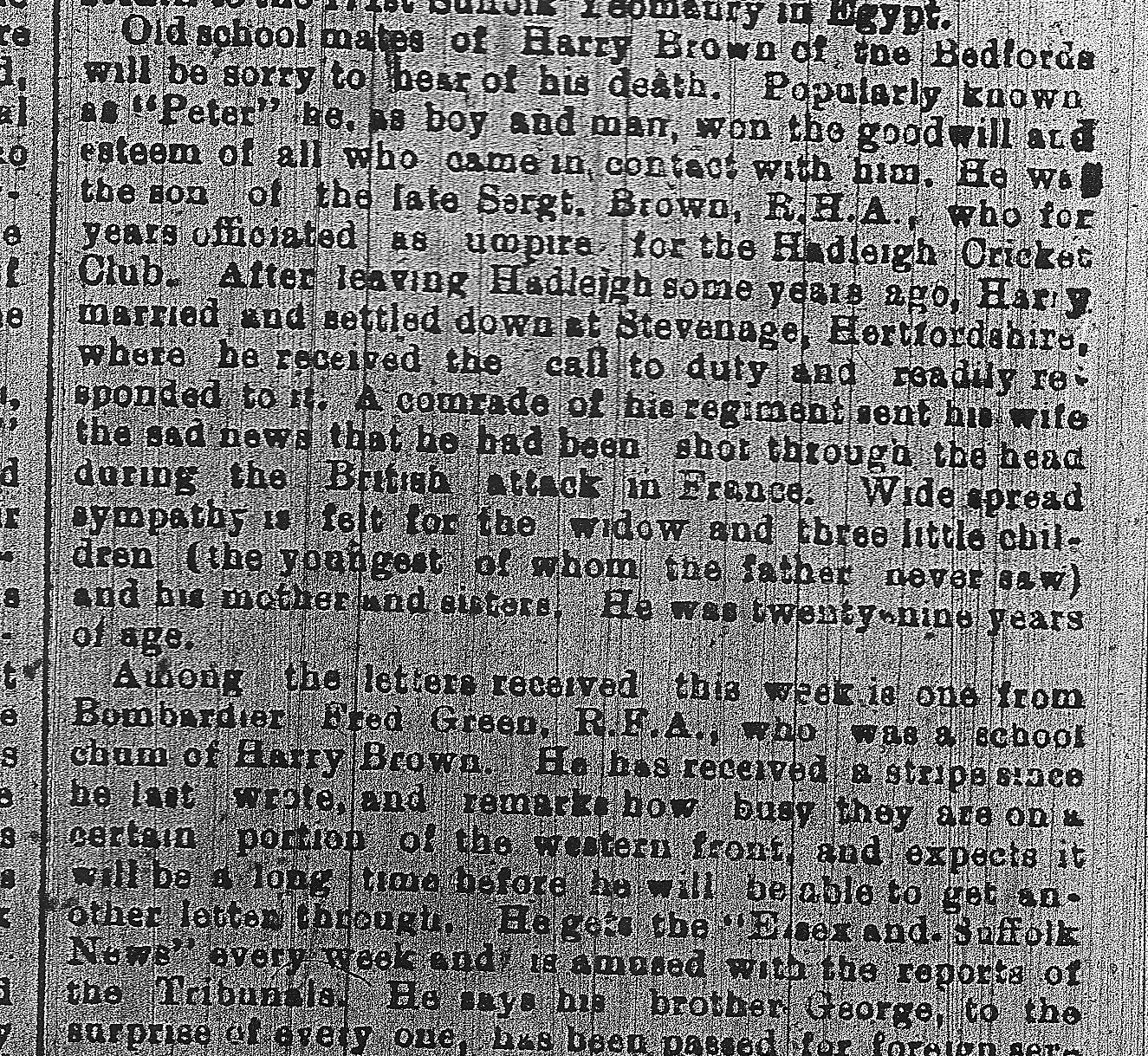 Cutting from the Essex & Suffolk News.