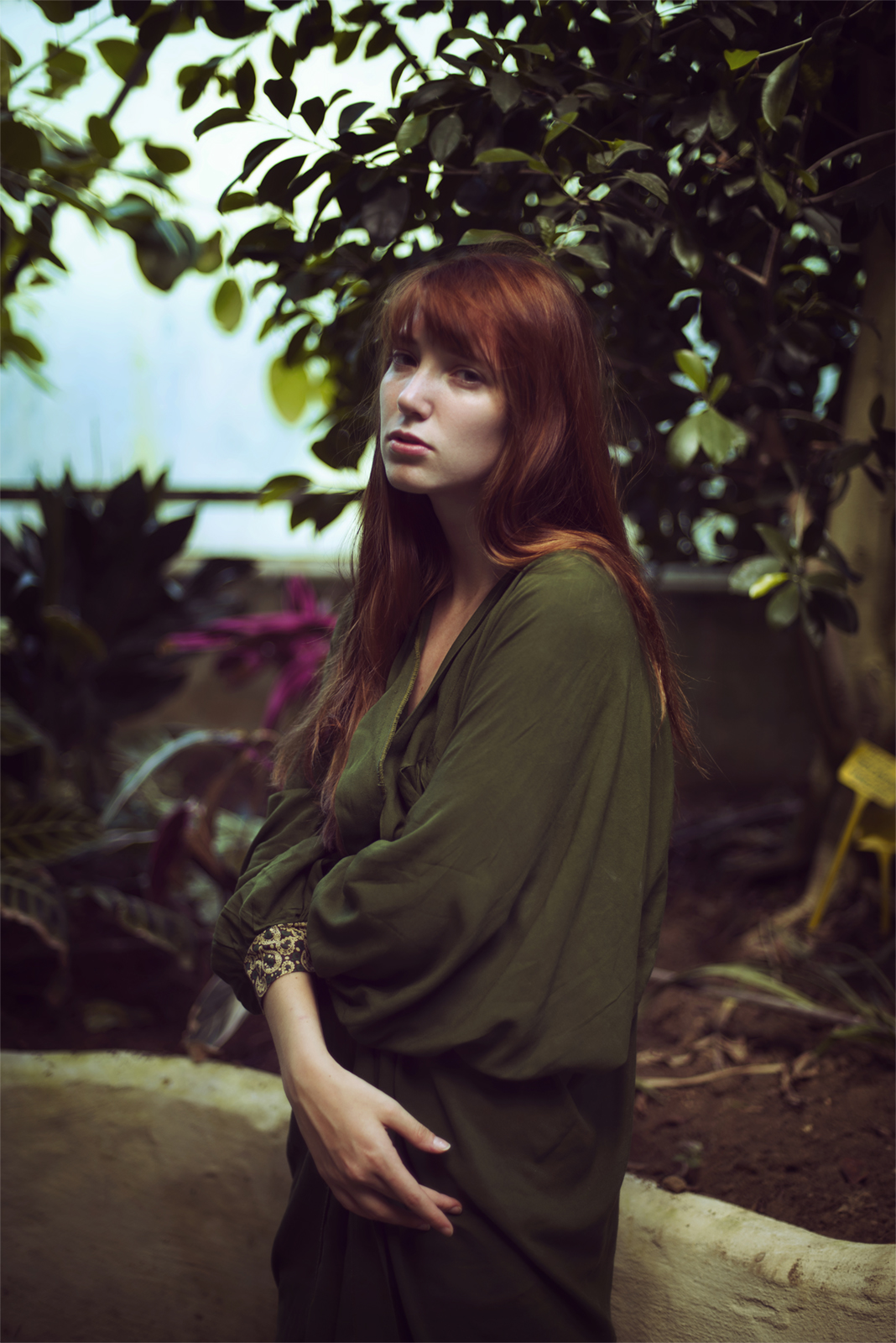 Redhead model portrait with plants