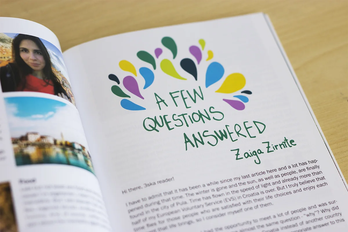 A hand-drawn title that I converted to vectors and painted in a joyful colour palette,
