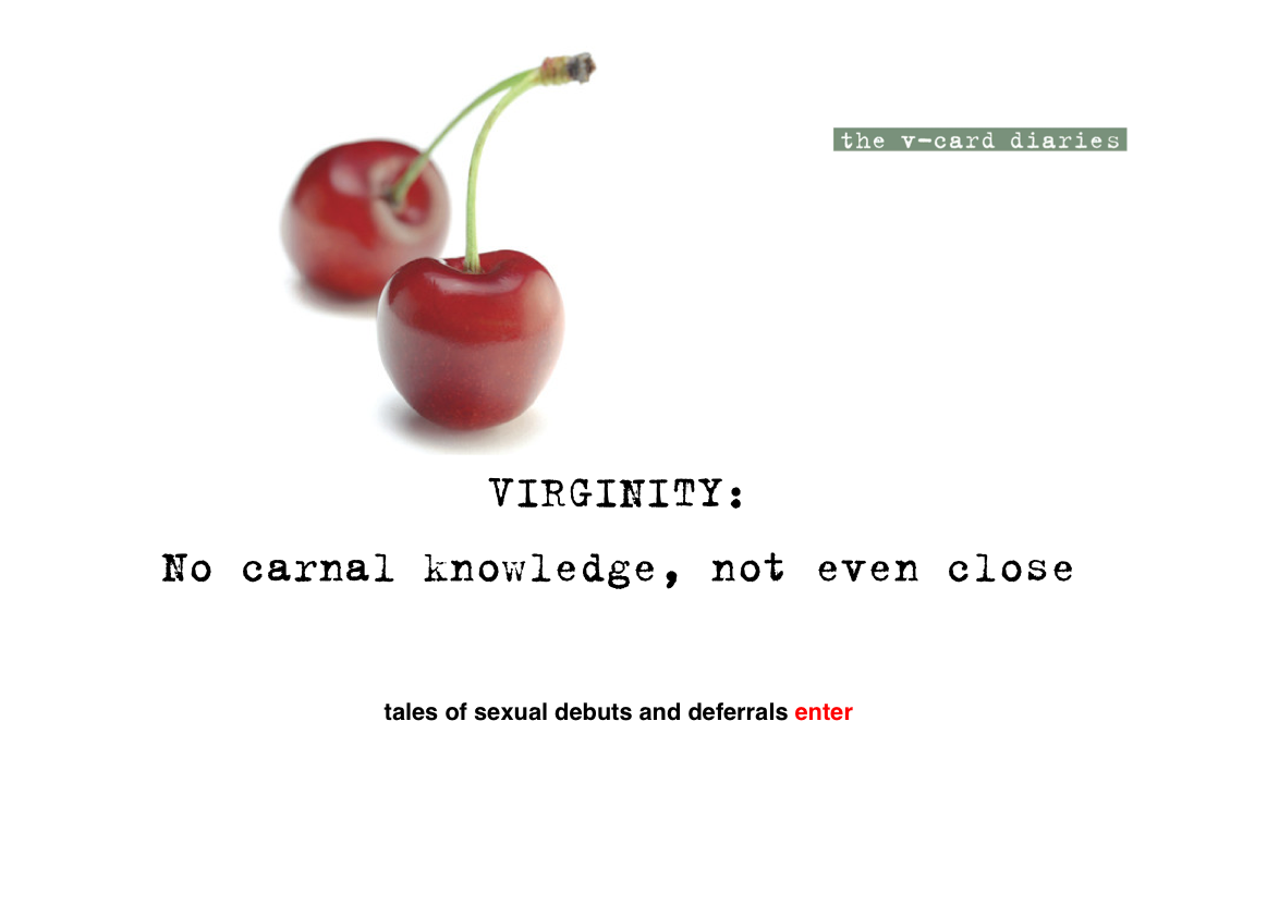 Welcome page: Scrolling definitions of virginity contributed by users.