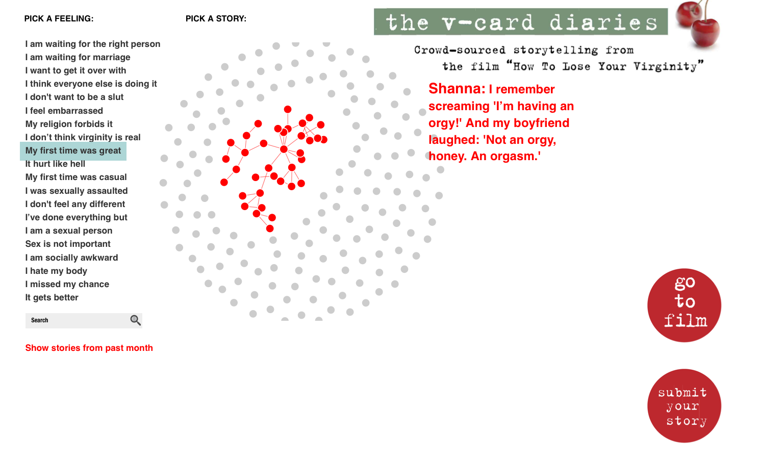 Search page: Search by theme of stories or by demographic details.