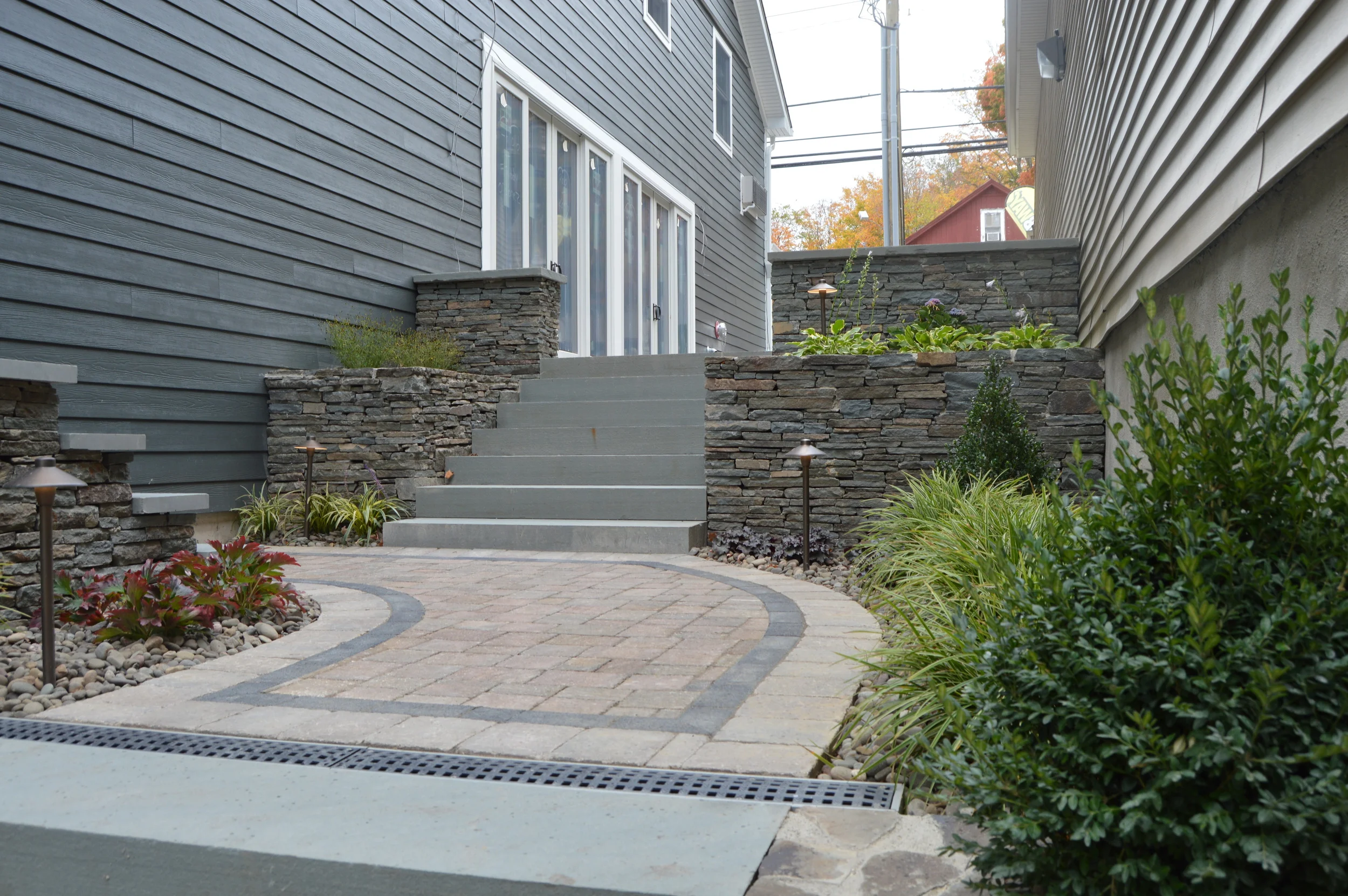 Finished project looking up towards the outdoor dining patio. 