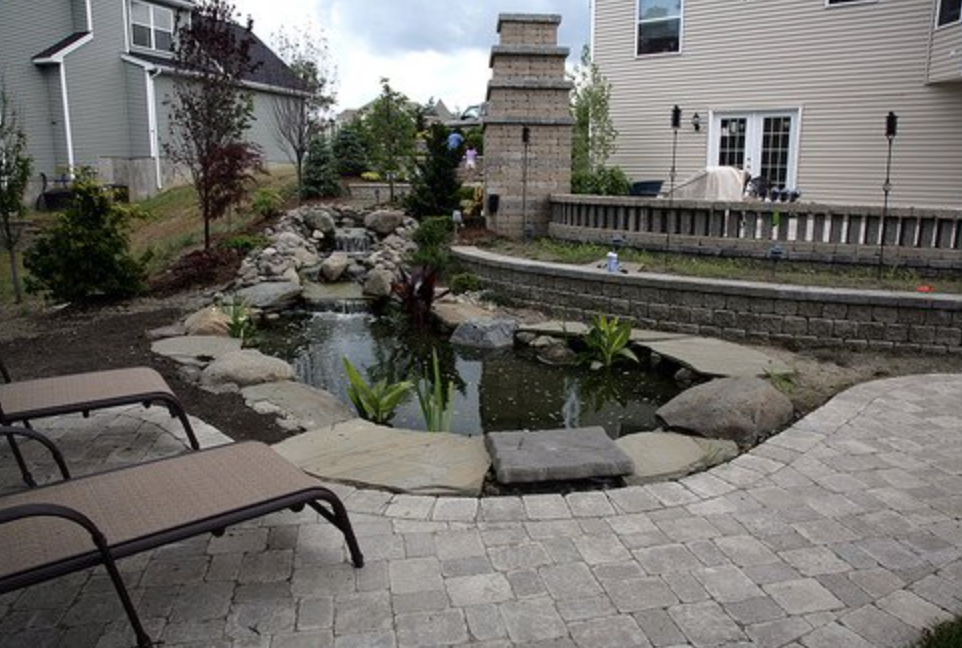 Water Gardens and Patio installed by Landworx of NY in the Hudson Valley.