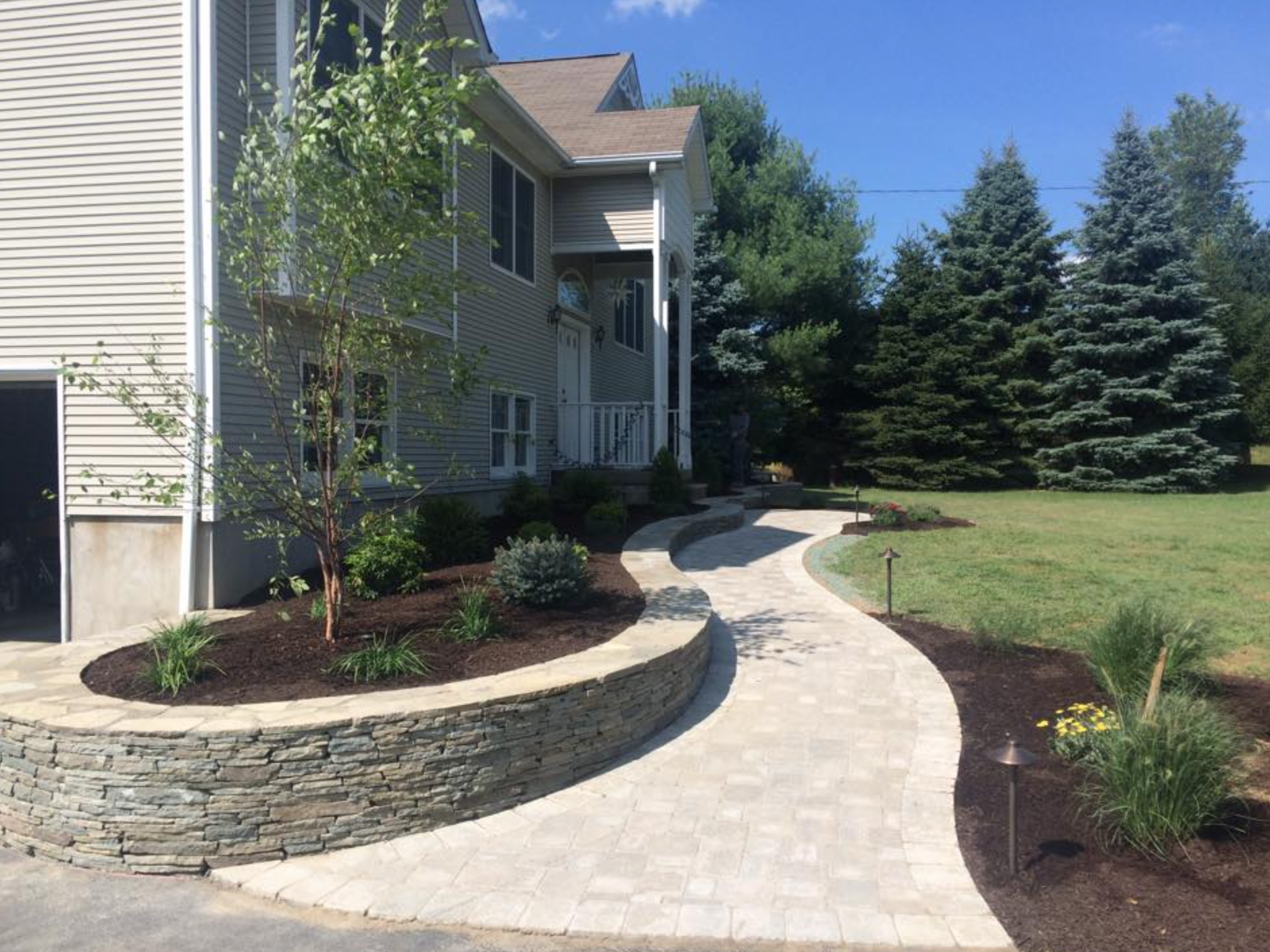 Landscaping ideas in Monroe, New York for walkway and retaining wall