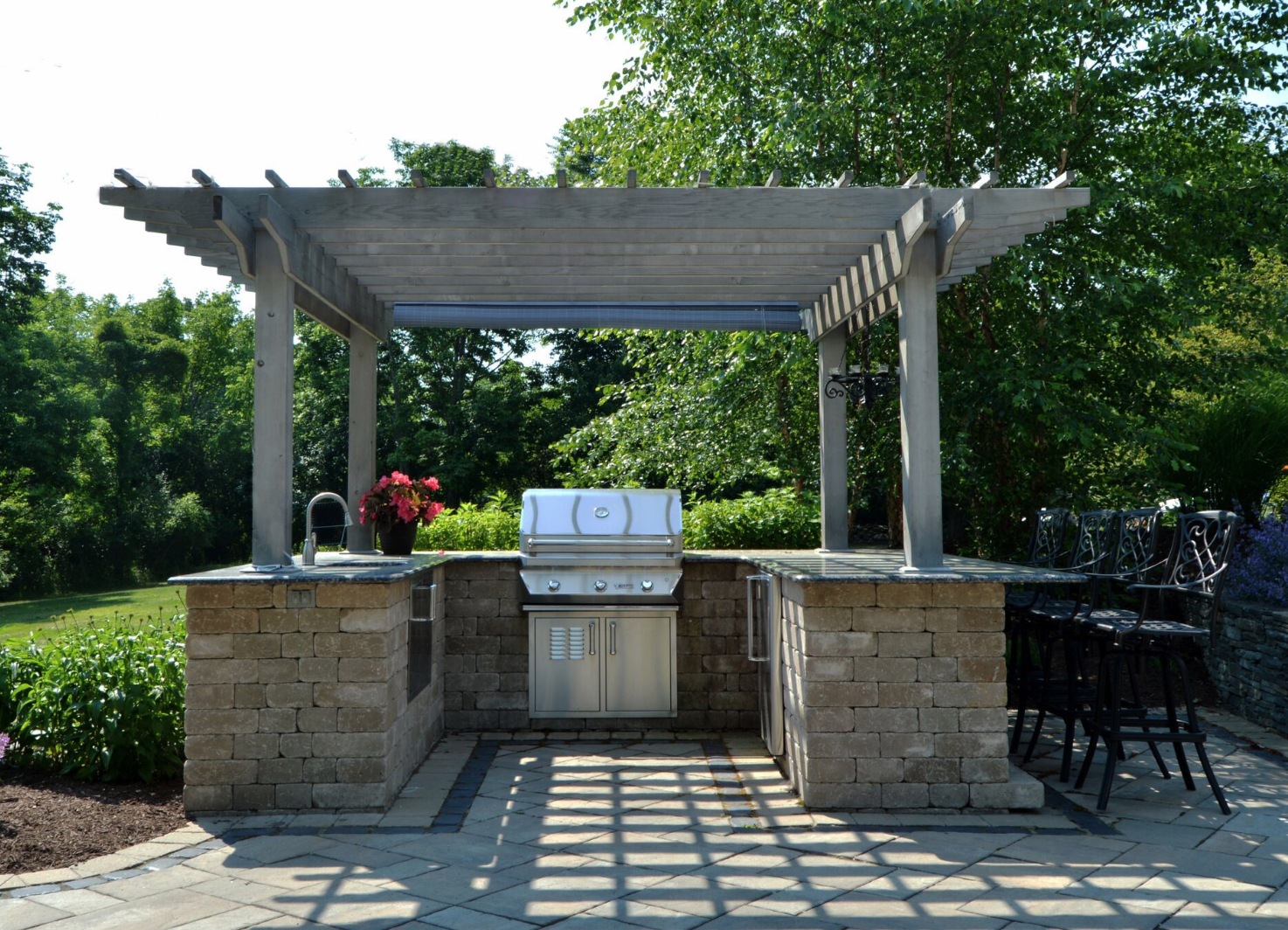 Landscaping in Pine Island NY - custom patio, masonry, pergola and outdoor kitchen