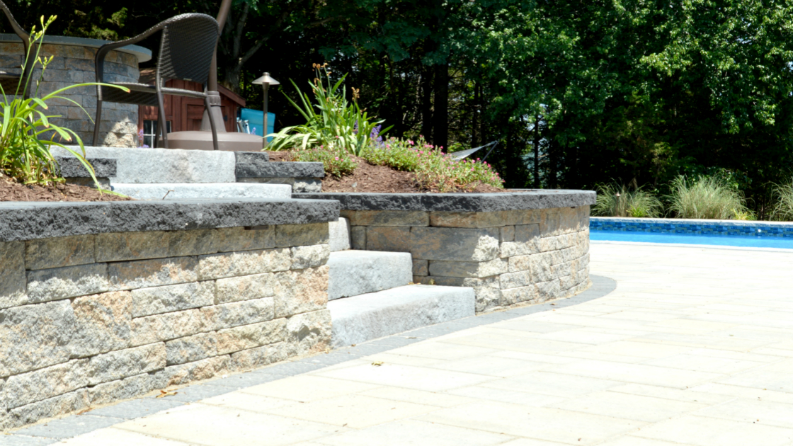 Retaining Wall Options Natural Stone Concrete Veneer Or Painted Plaster Landworx Of Ny Landscape Design And Build Goshen Hudson Valley Landscaping Company - Stone Veneer Over Retaining Wall