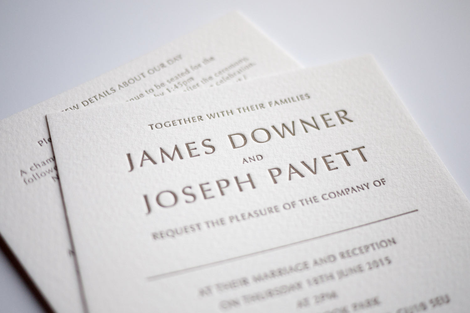 tres chic square letterpress wedding invitations