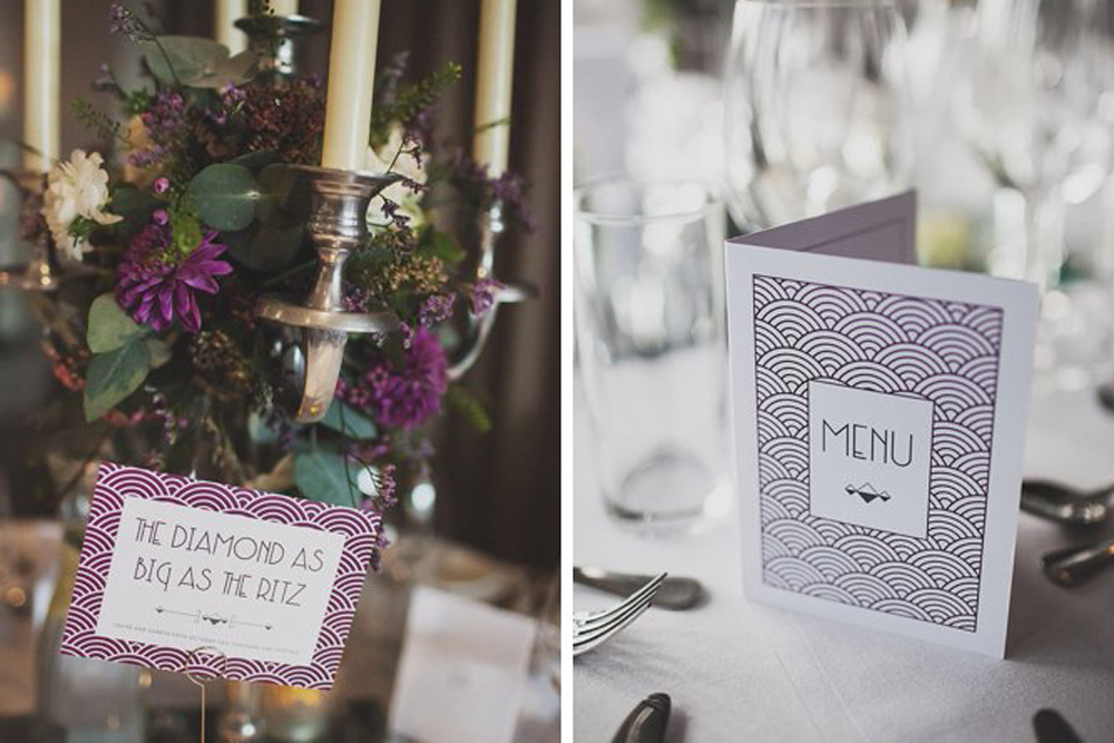 art deco table name cards and menu