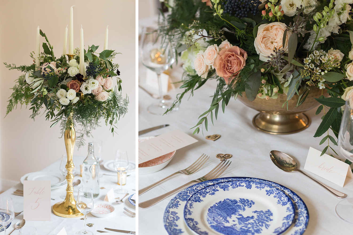 Digitally printed table numbers and place cards, letterpress menu on nude blush card. Photography www.sigikirkpatrick.com . Florist http://www.rubyandgrace.co.uk 
