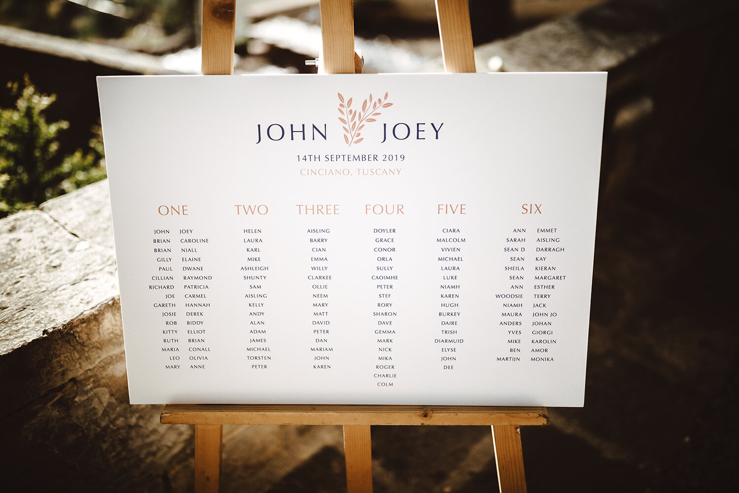 Tuscan wedding seating chart