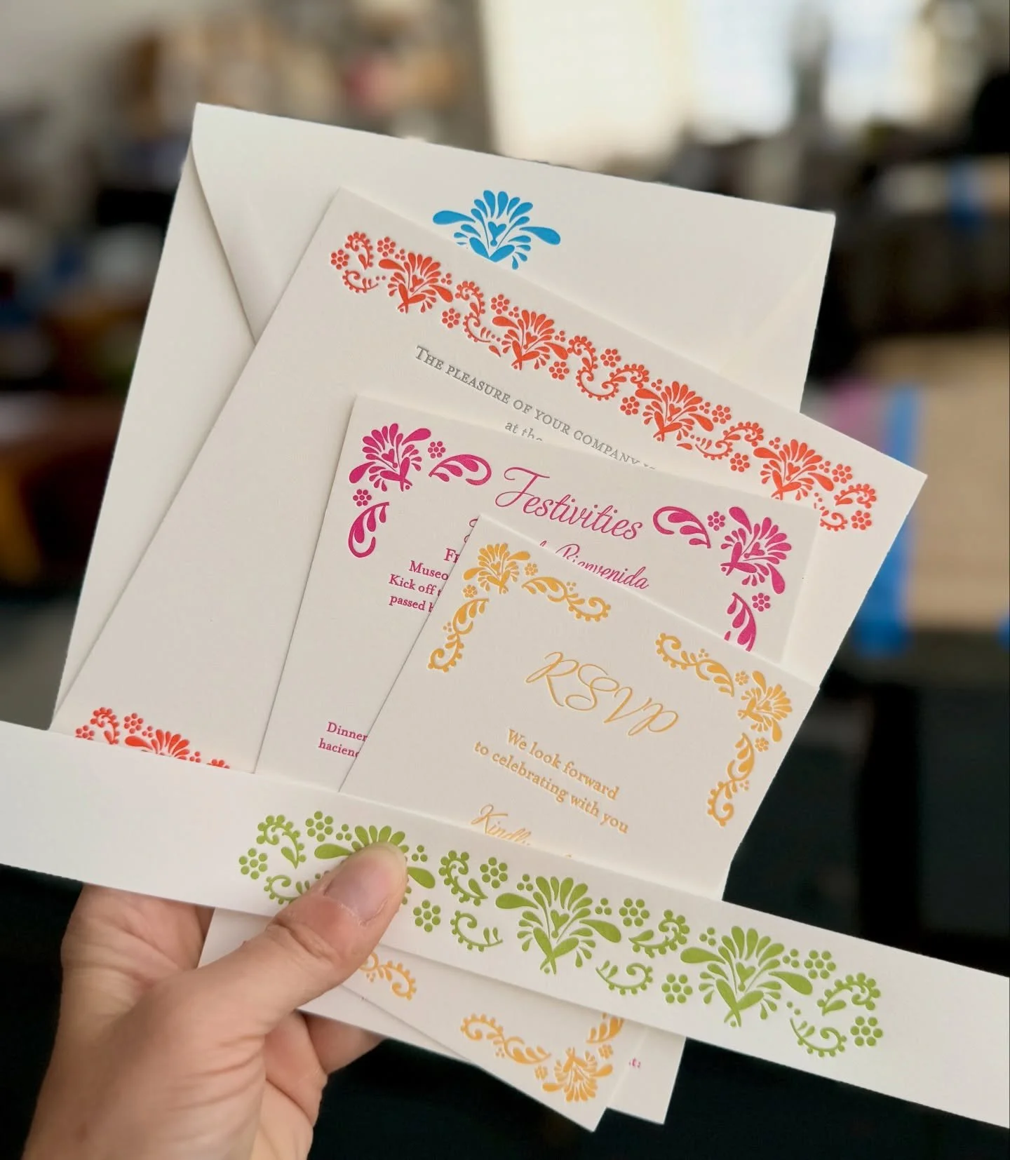 Wowowowow 😍😍😍

I have the best clients! This just makes me so happy. They asked for our Mexican Tile suite to include bright colors and this was a pleasure to print! 

#letterpresslove #mexicantile #letterpressweddinginvitations