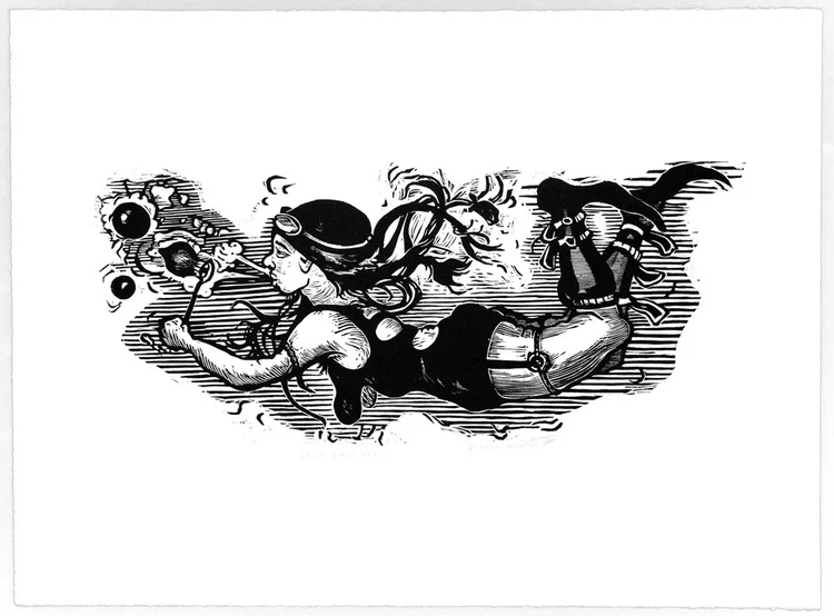 Girl Blowing Bubbles - Woodblock printed on Arches White Paper, 20x30", 2000