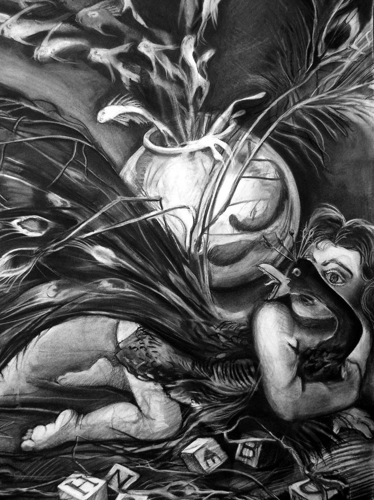    The Chase, (Detail)   - 1994 - Charcoal on Arches Cover Paper, 40 x 60 inches 