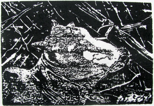 Woodcut by Ashok Pachaiyappan - Pain - 2009 - Chennai, India