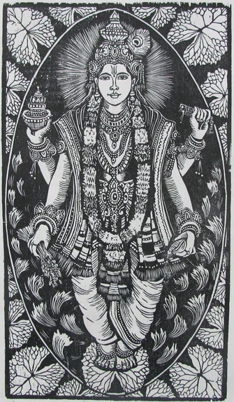 Woodcut by Vijay Pichumani - Goddess Dhanwantri - 2008 - Chennai, India