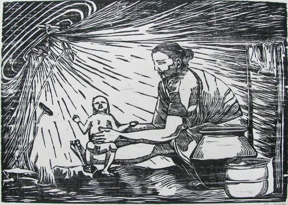 Woodcut by Ambeth Periasamy - Interchange - 2009 - Chennai, India